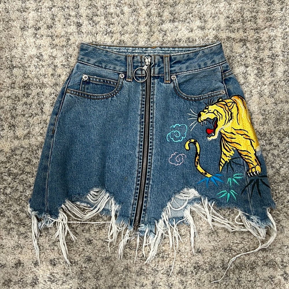 Marcelo burlon denim skirt Asian Tiger Embroidery